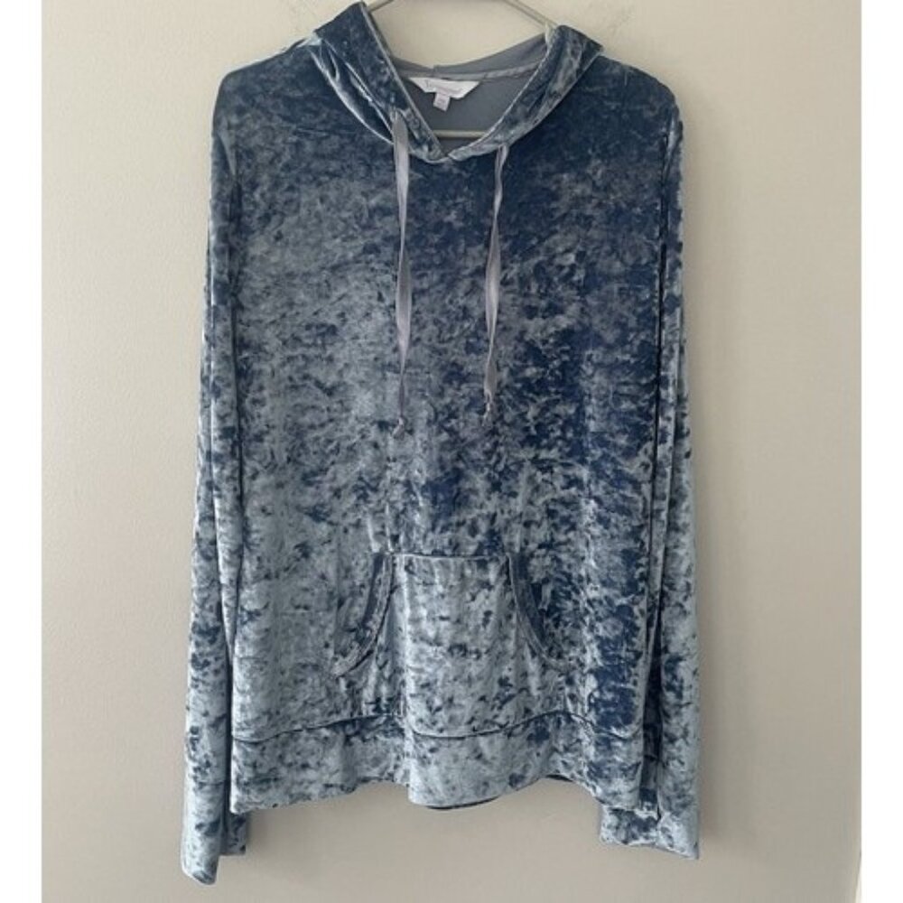 Pajamagram Women’s Medium Blue Soft Velour Hooded Long Sleeve Velvet Lounge Top